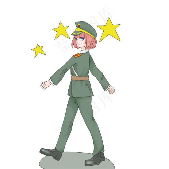 建军节走军姿的女战士插画
