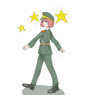 建军节走军姿的女战士插画