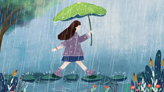 清明谷雨小女孩欢乐过河竖图 清明谷雨小女孩欢乐过河竖图