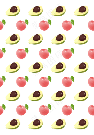 水果印花可爱排版桃子牛油果