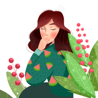 在花朵植物里的女孩