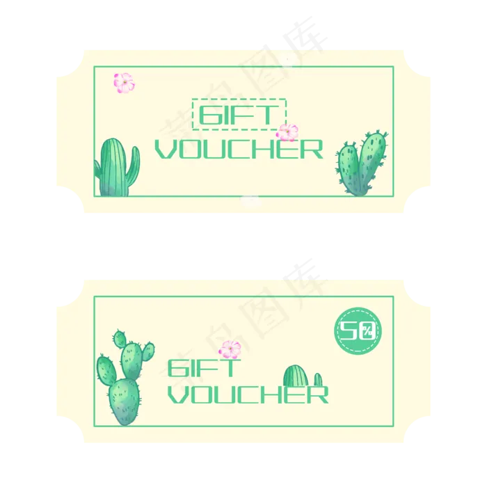 仙人掌优惠券插图(2500X2500(DPI:300))psd模版下载