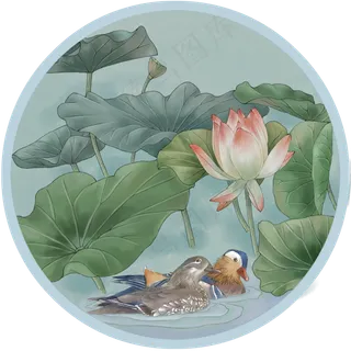 夏季风景装饰画壁画墙画工笔国画,免抠元素