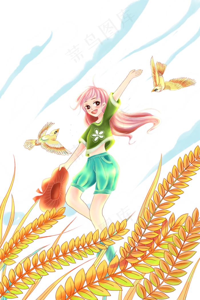 芒种麦田里女孩