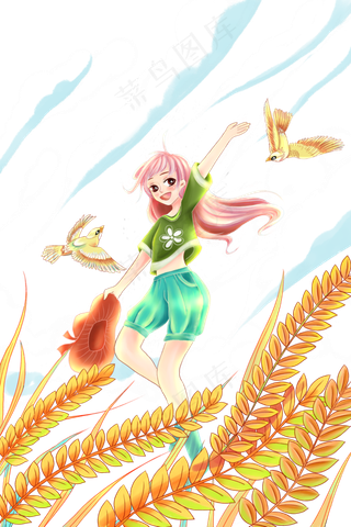 芒种麦田里女孩