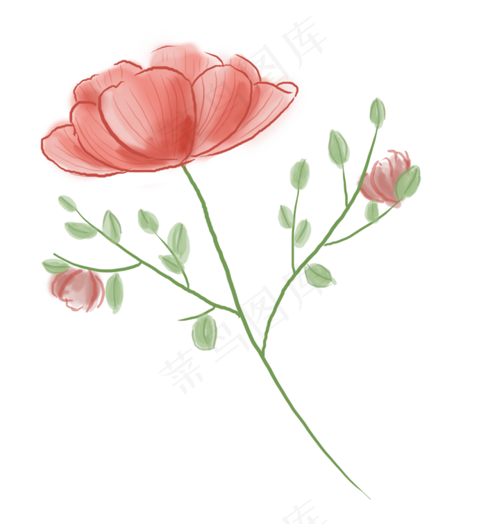 春天淡彩红色花卉(2000X2158(DPI:299))psd模版下载