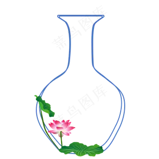 蓝色线条花瓶边框