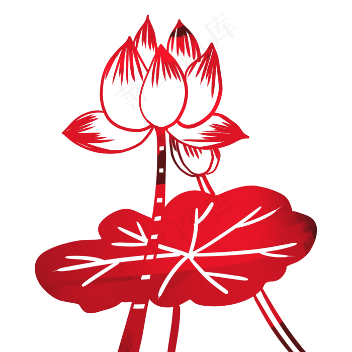 红色荷花剪纸(2000X2000(DPI:300))psd模版下载