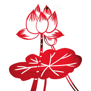 红色荷花剪纸
