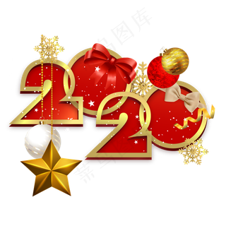 2020红金色立体圣诞装饰,免抠元素