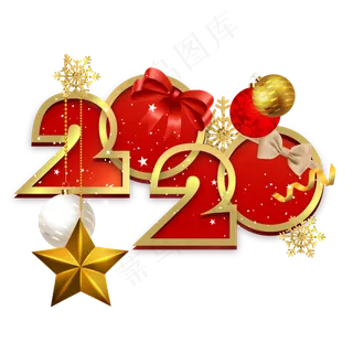 2020红金色立体圣诞装饰,免抠元素