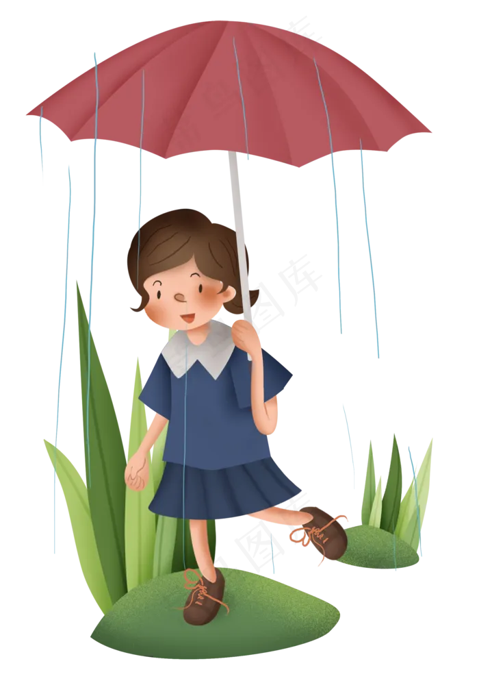 二十四节气雨水雨伞和女孩,免抠元素(2000X2850(DPI:300))psd模版下载