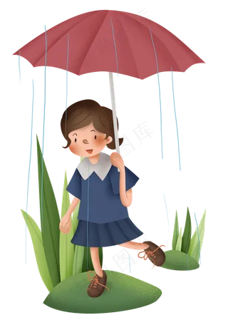 二十四节气雨水雨伞和女孩,免抠元素