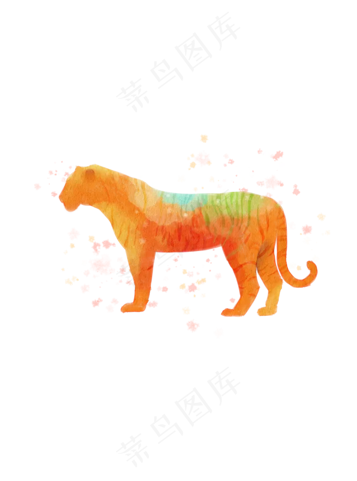手绘水彩动物十二生肖虎(2551*3437px 300 dpi )psd模版下载