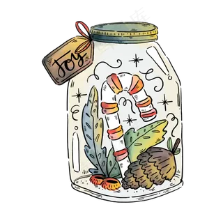 卡通瓶子里的拐杖棒和松果矢量素