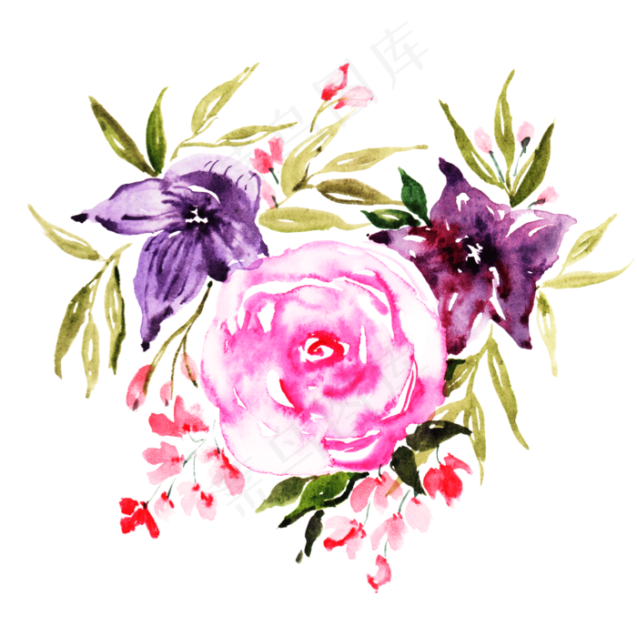 手绘水彩唯美精致花草组合(2000X2000(DPI:300))psd模版下载