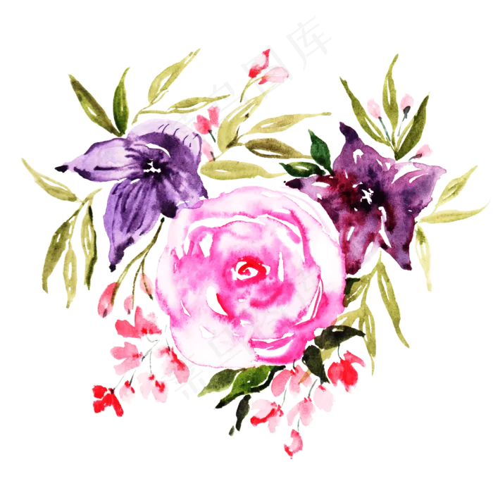 手绘水彩唯美精致花草组合(2000X2000(DPI:300))psd模版下载