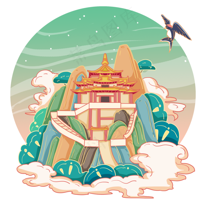 国画风古风洛阳老君山,免抠元素