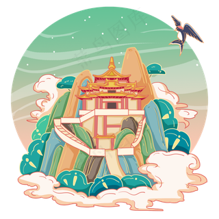 国画风古风洛阳老君山,免抠元素