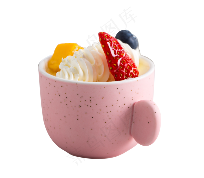 粉色杯子里的水果奶油奶昔,免抠元素(3328*2896px 72 dpi )psd模版下载