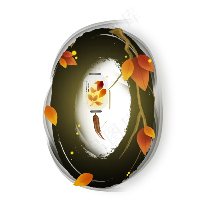 水墨树叶灯笼数字0(2000*2000px 	      )psd模版下载