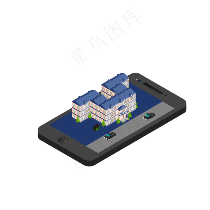 2.5D立体手机社区轴测图,免抠元素