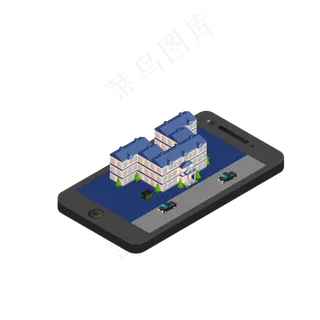 2.5D立体手机社区轴测图,免抠元素