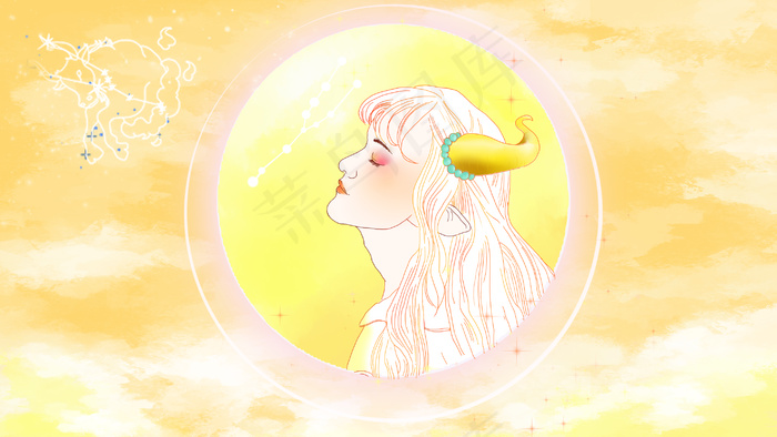 卡通手绘十二星座美女头像之金牛座插画