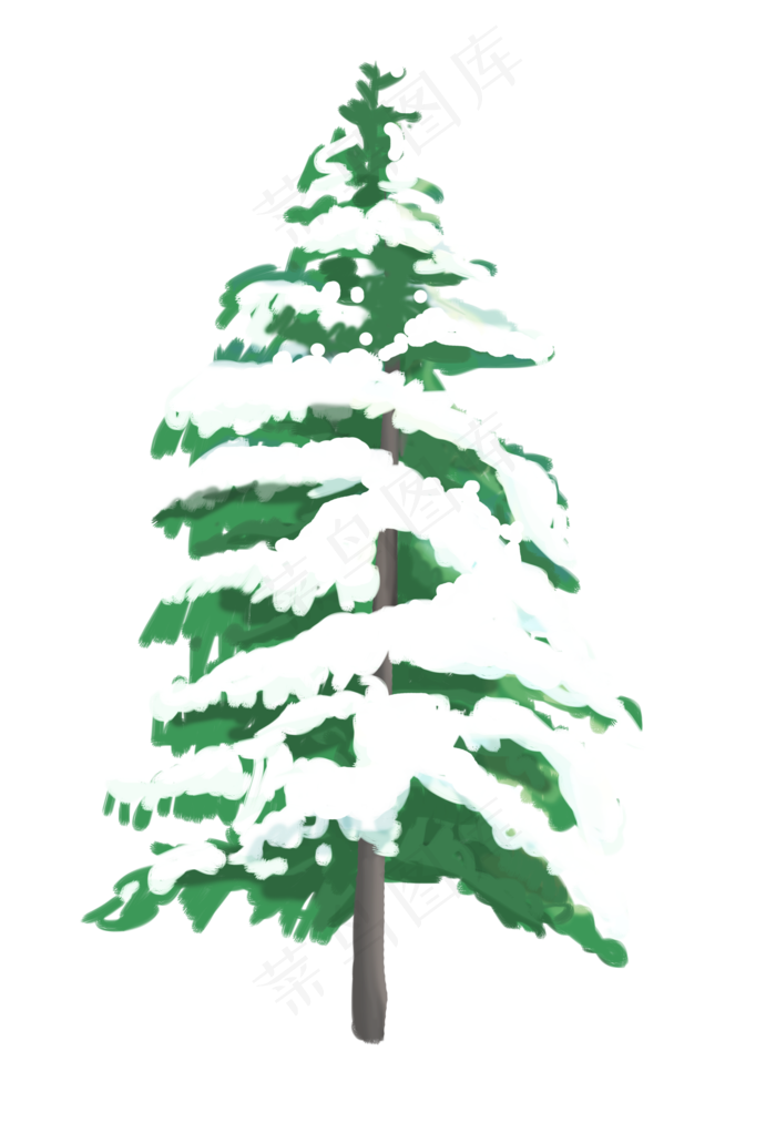 落雪的绿色大树插画