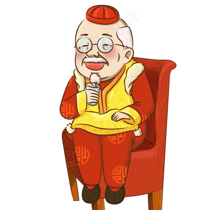 卡通新年唐装人物喝酒的爷爷,免抠元素(2500*2500px)psd模版下载