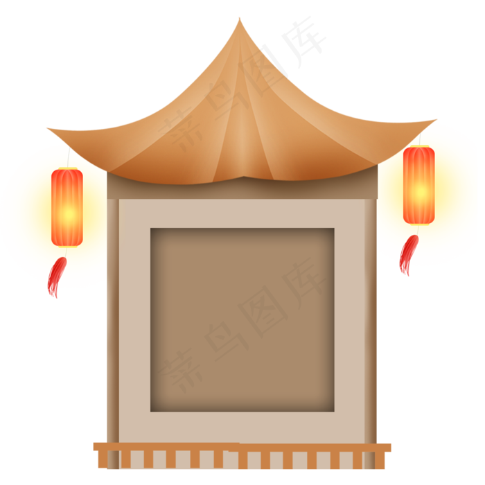 古风亭子二维码边框,免抠元素(2000X2000(DPI:300))psd模版下载