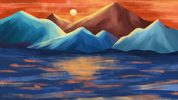 太阳下山日落海边简约风(2880*1620px 300 dpi )psd模版下载