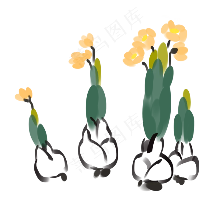 卡通水墨荷花插图(2000X2000(DPI:300))psd模版下载