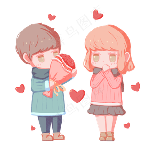 情人节卡通手绘告白送花情侣人物