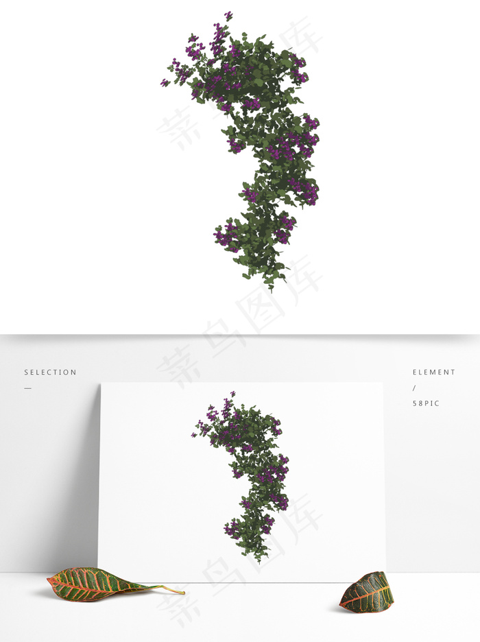 简约扁平卡通花草紫薇花植物元素