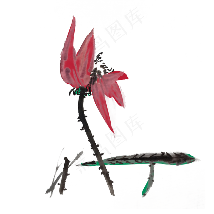 夏季水墨荷花鱼手绘(4000X4000(DPI:300))psd模版下载
