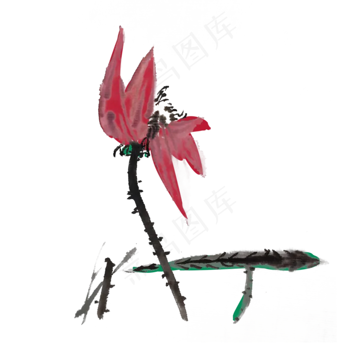 夏季水墨荷花鱼手绘(4000X4000(DPI:300))psd模版下载