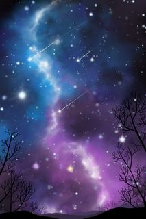 深蓝色紫色唯美卡通流星夜空星空风景配图