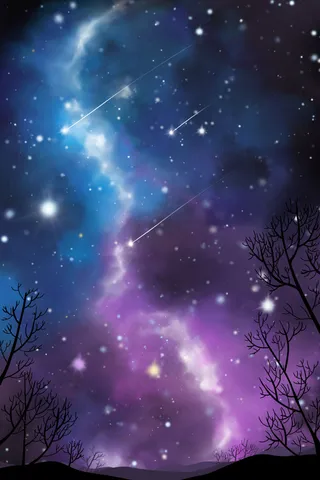 深蓝色紫色唯美卡通流星夜空星空风景配图