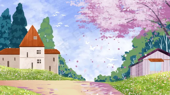 乡村房屋风景图小清新治愈系