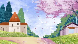 乡村房屋风景图小清新治愈系
