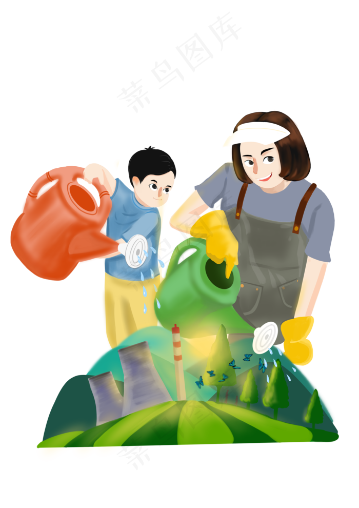 植树节浇水人物插画