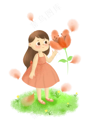 春分采花的小女孩,免抠元素