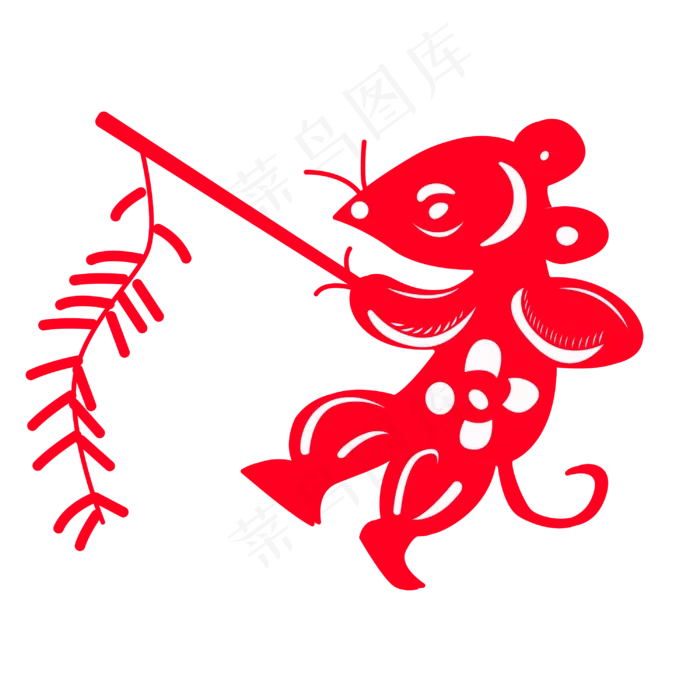 鼠年拿鞭炮老鼠剪纸,免抠元素