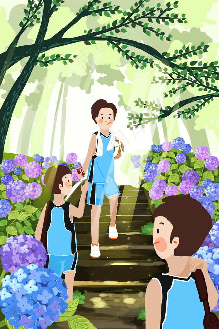 六月你好绣球花男孩(3545X5315(DPI:300))psd模版下载