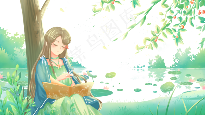 绿色唯美治愈卡通清新夏季阳光小(2880X1620(DPI:300))psd模版下载