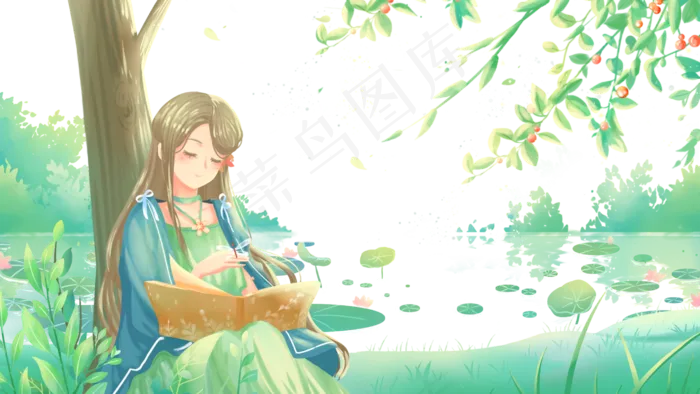 绿色唯美治愈卡通清新夏季阳光小(2880X1620(DPI:300))psd模版下载