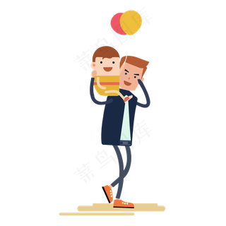 父亲节儿子坐在爸爸的肩膀上扁平