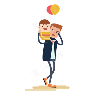 父亲节儿子坐在爸爸的肩膀上扁平