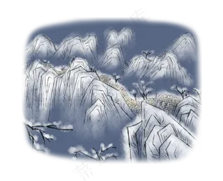 中国万里长城水墨雪景